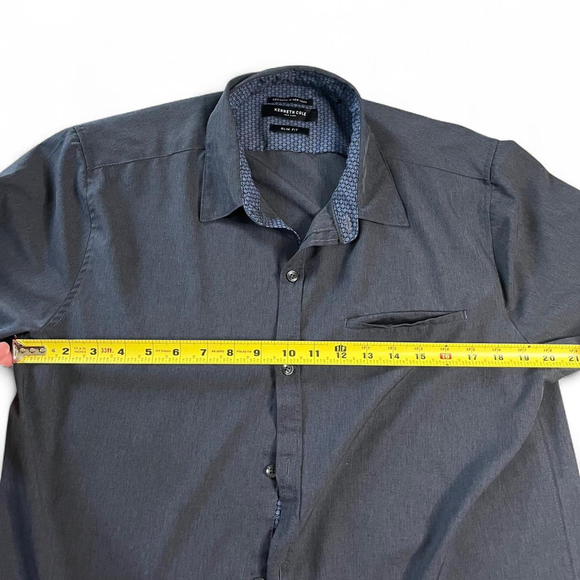 Kenneth Cole Grey Slim Fit Dress Shirt Large Button-Down Classic Office Shirt - Picture 5 of 8